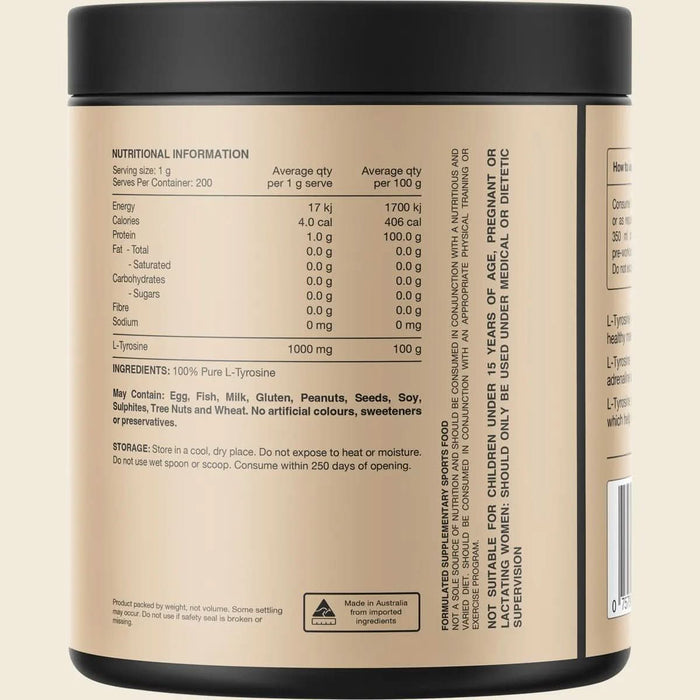 Tyrosine - 100% Pure L - Tyrosine Unflavoured - 200g - LYTES