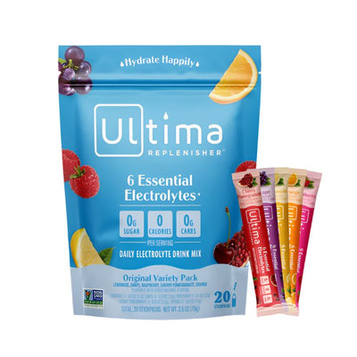 Variety Pack - Electrolyte Drink Mix - 20 ct by Ultima Replenisher with assorted fruit flavors in colorful sticks packaging