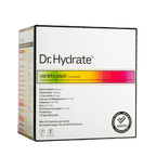 Packaging of Variety Sachet Pack - 14 Serves by Dr. Hydrate showing ingredients and nutritional highlights on a white box