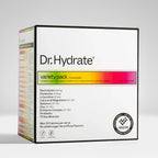 Dr. Hydrate Variety Sachet Pack - 14 Serves box showing nutrition details and 7 flavour options for electrolyte drinks.