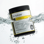 Dr. Hydrate Yuzu Lemon Jar - 30 Serves electrolyte hydration powder splashing in clear water, functional low carb drink.